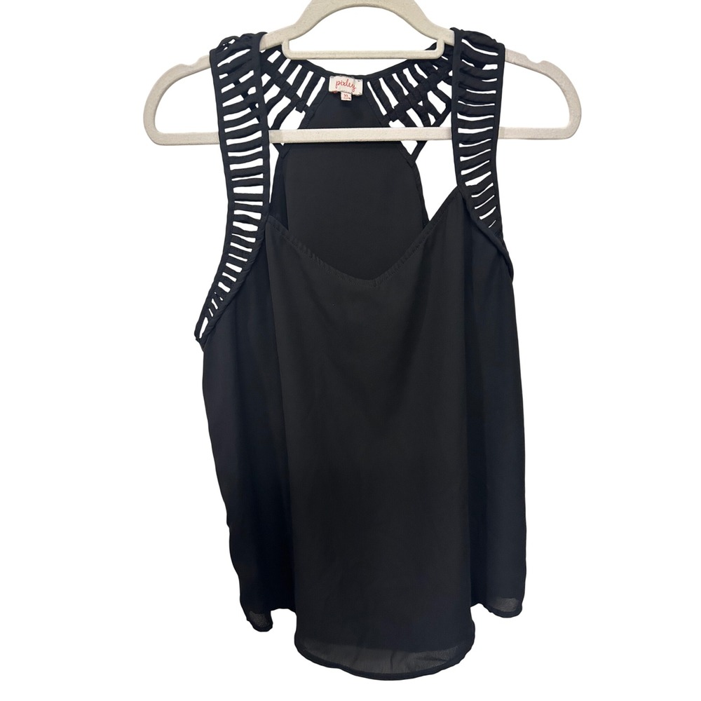 Pixley Womens Black Chiffon V-Neck Tank Top Racerback Witchy Goth Rebel Edgy XL